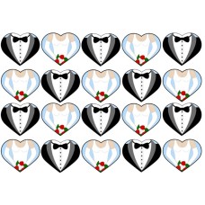 HEARTS245 Caketoppers inimi din vafa de nunta costum mire si mireasa gata decupate set 20 bucati D5cm